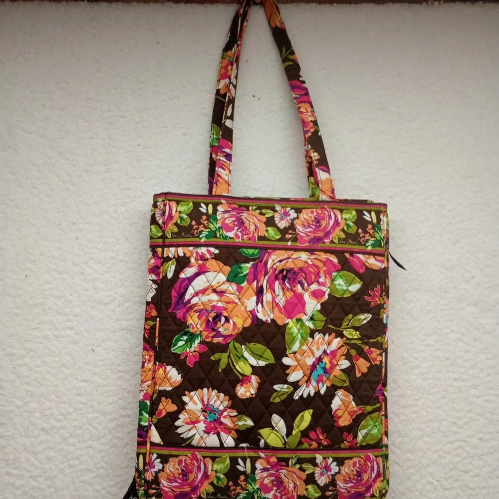 Vera Bradley Mocha Rouge Floral Quilted Laptop Tote Bag Checkpoint Friendly